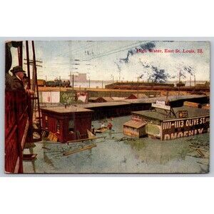 Postcard Illinois East St. Louis High Water Flood 1909 Posted 1111-1113 Olive St